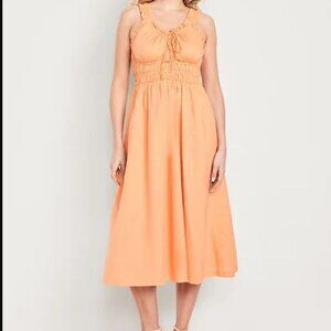 Old Navy Coral Cotton Ruffle Top Midi Dress